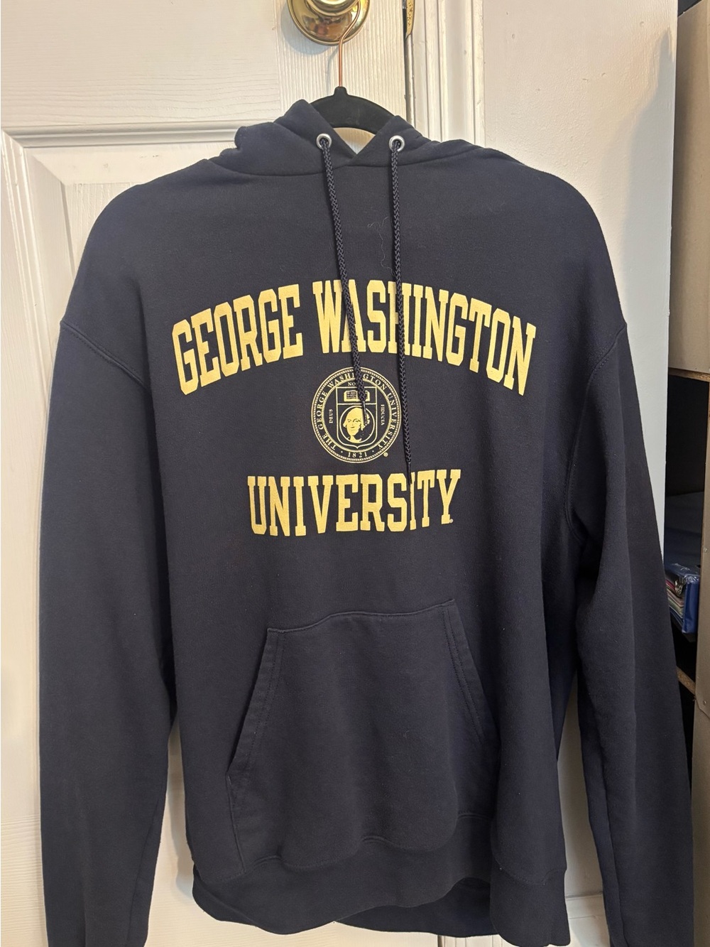 Champion Navy Hoodie with Yellow George Washington University Print - Picture 1 of 4